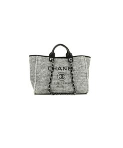 CHANEL Woven Straw Raffia Striped Medium Deauville Tote