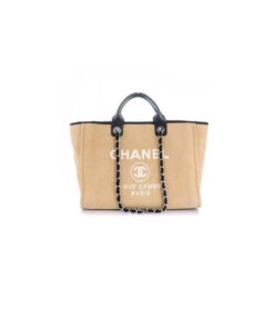 CHANEL Woven Straw Raffia Striped Medium Deauville Tote